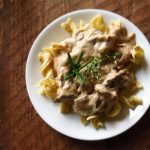 Beef stroganoff with mushrooms and cream