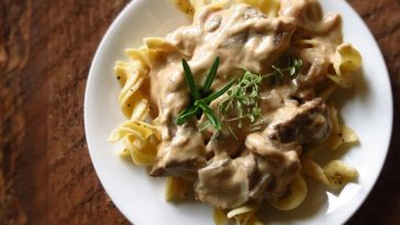 Beef stroganoff with mushrooms and cream