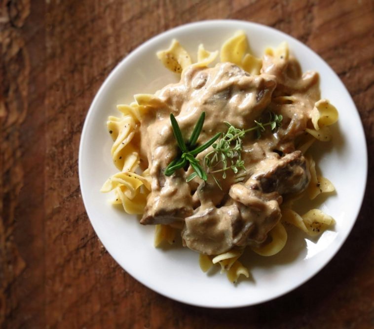 Beef stroganoff with mushrooms and cream